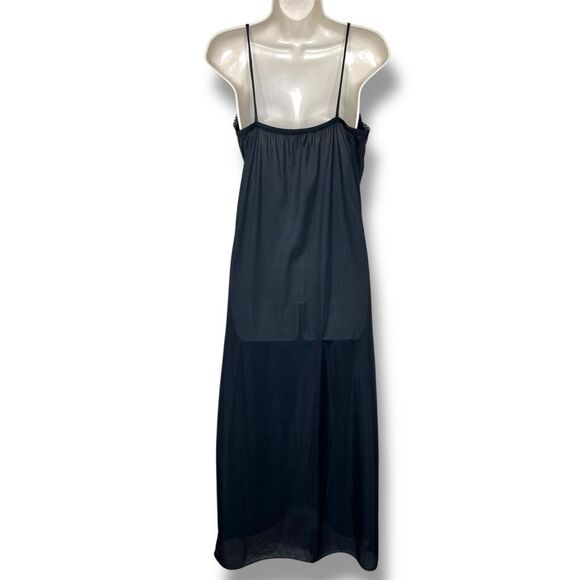 Vintage Black Lace Long Nightgown Surplice Neck Peignoir Women Size Small Nylon - Picture 4 of 12